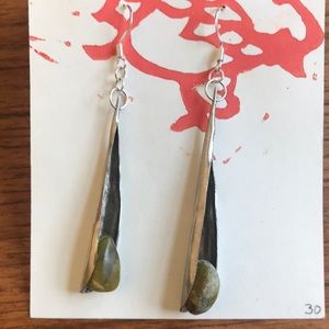 Jade stone genuine formed silver teardrop earrings